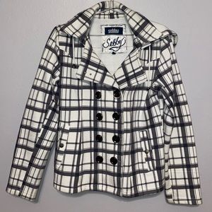 White and grey pea coat